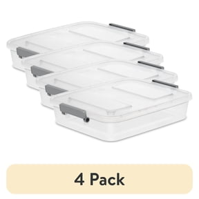 (4 pack) Sterilite Modular Small Storage Bin, 6.2 Quart Latching Clear Plastic Storage Container with Write-on ID Latches, Gray