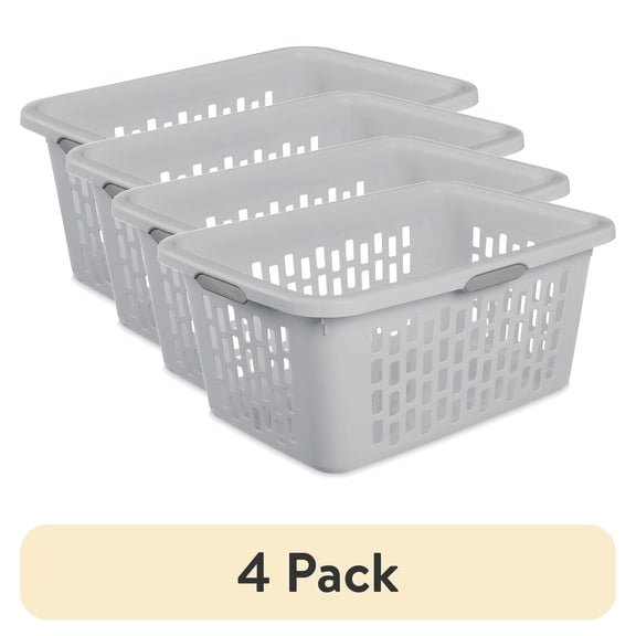 (4 pack) (4 pack) Sterilite 2 Bushel Large Plastic Laundry Basket with 4 Comfort Grip Handles, Light Gray
