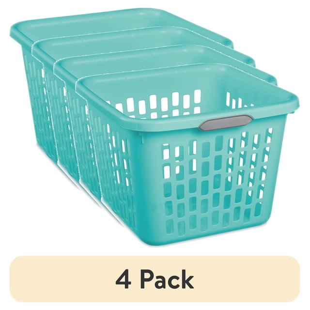 (4 pack) Sterilite 1.5 Bushel Square Plastic Laundry Basket with 2 ...