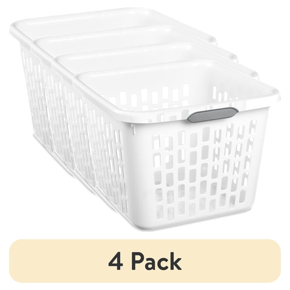 (4 pack) Sterilite Small 1.5 Bushel Square Plastic Laundry Basket with 2 Comfort Grip Handles, White