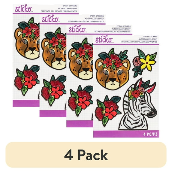 (4 pack) Sticko Raised Channel Epoxy Stickers-Jungle Animals