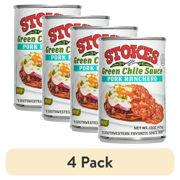 (4 pack) Stokes Green Chile Sauce Pork Ranchero, Mild, 15 oz Can