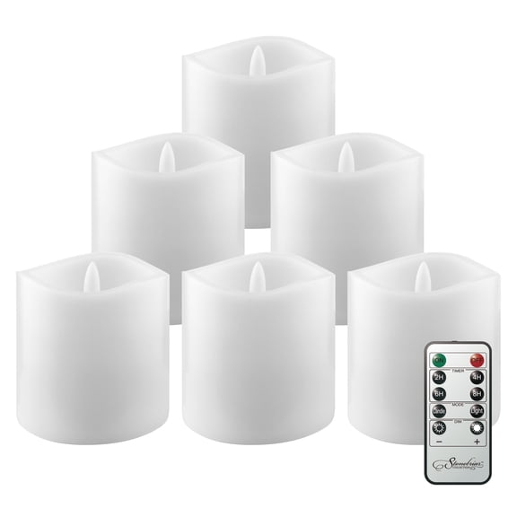 (4 pack) Stonebriar LED Pillar Candles — Remote & Timer, Real Wax Flameless Candles for Home Décor, Weddings & Events, Pack of 6, White, 3" x 3"