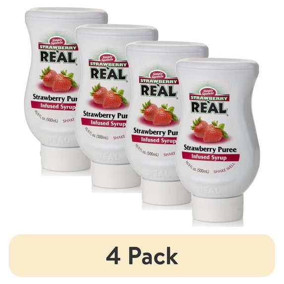 (4 pack) Strawberry Real Strawberry Puree Infused Syrup, 16.9 Fl Oz