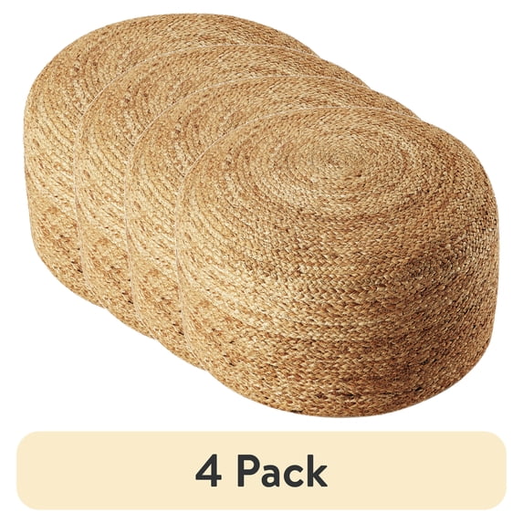 (4 pack) Home Decor Collection Stylehouse 100% Cotton Natural Jute Pouf, 12" H x 20" W