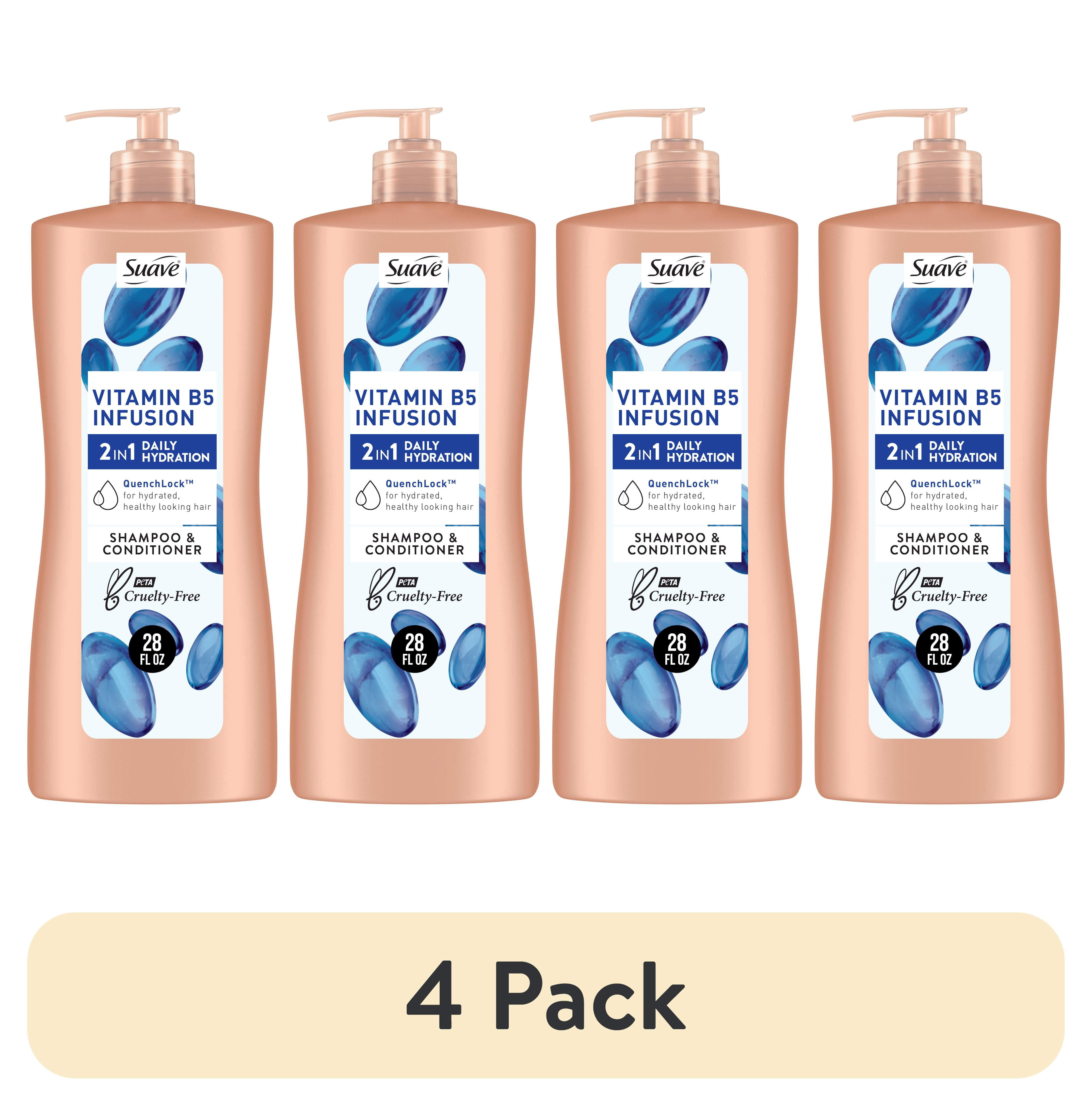 (4 pack) Suave 2-in-1 Shampoo & Conditioner, Moisturizing Vitamin B5 Infusion for Dry Hair, 28 fl oz