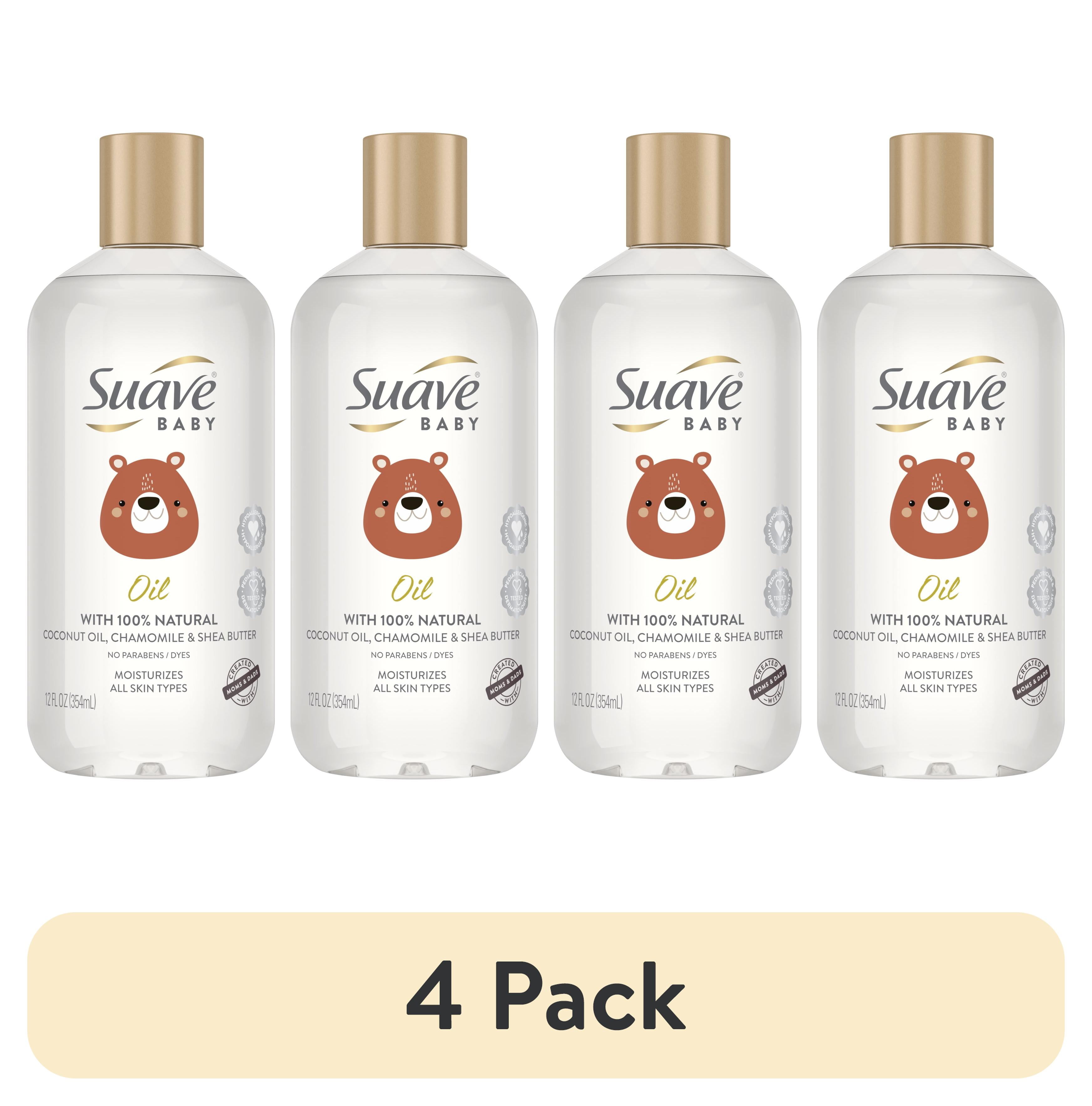 (4 pack) Suave Baby Moisturizing Baby Oil with Coconut Oil, Chamomile & Shea Butter, 100% Natural, 12 oz