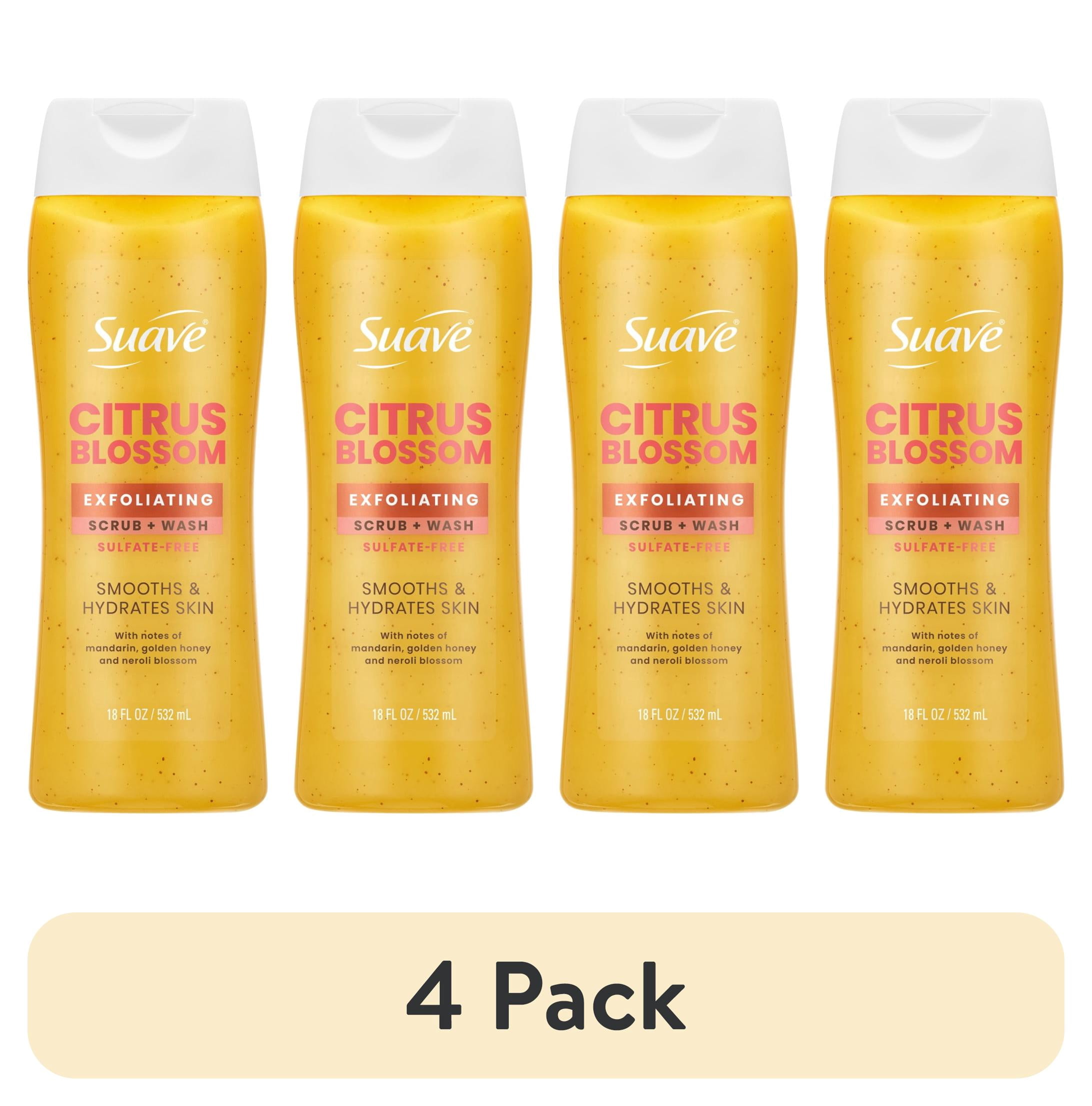 (4 pack) Suave Citrus Blossom Exfoliating Body Wash & Scrub With Glycerin & Vitamin E, 18 FL OZ