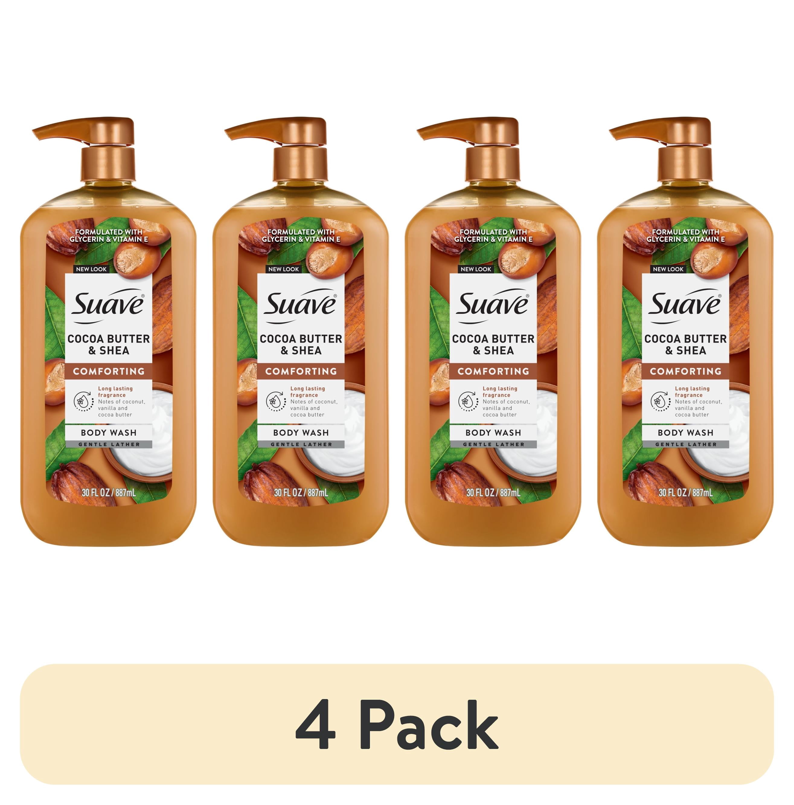 (4 pack) Suave Cocoa Butter + Shea Moisturizing Body Wash with Glycerin & Vitamin E, 30 FL OZ Pump