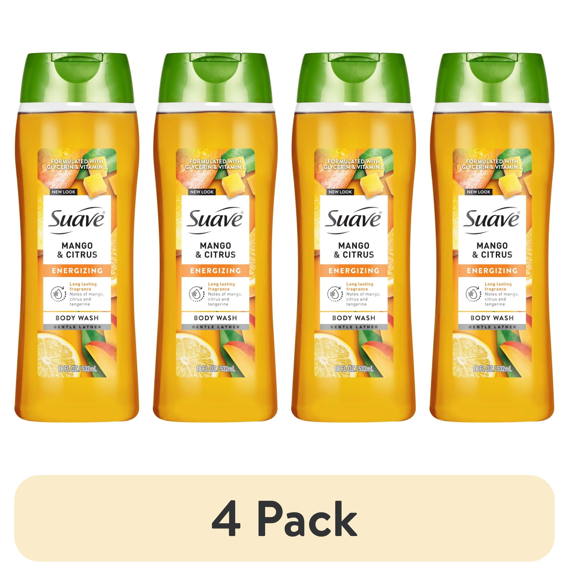 (4 pack) Suave Mango & Citrus Moisturizing Body Wash with Glycerin & Vitamin E, 18 FL OZ