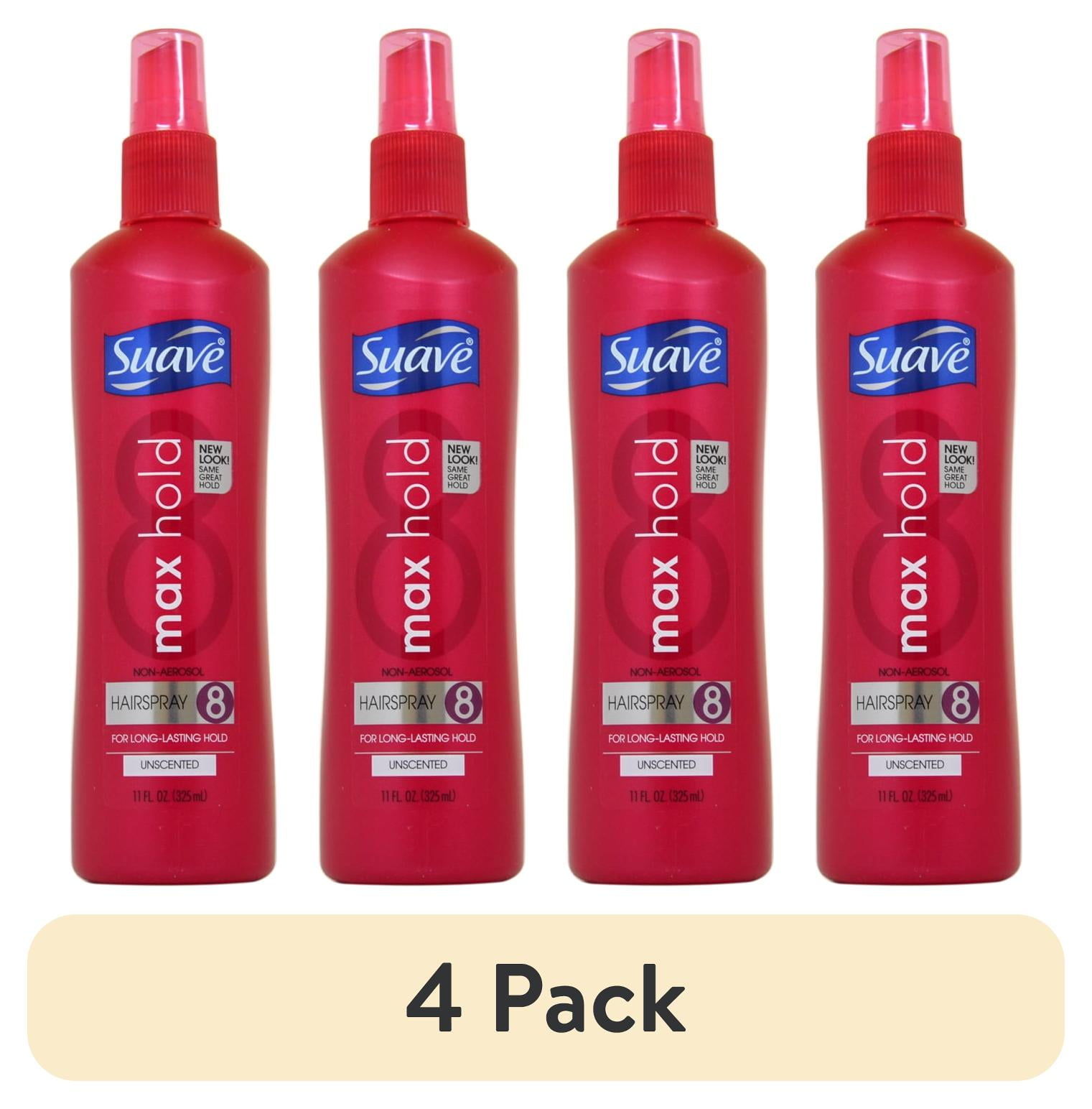 (4 pack) Suave Max Hold Hairspray, Non Aerosol, Long Lasting Hold & Control, Unscented, 11 oz
