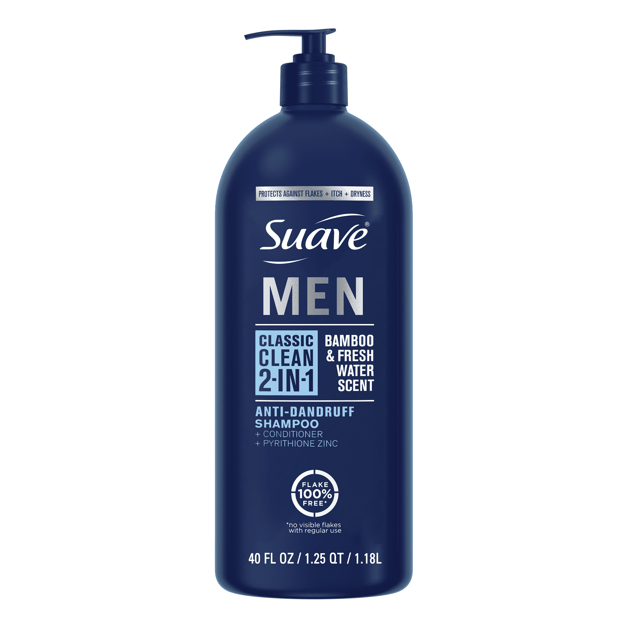(4 pack) Suave Men 2-in-1 Shampoo & Conditioner, Anti-Dandruff, Classic Clean, Bamboo & Fresh Water, 40 fl oz