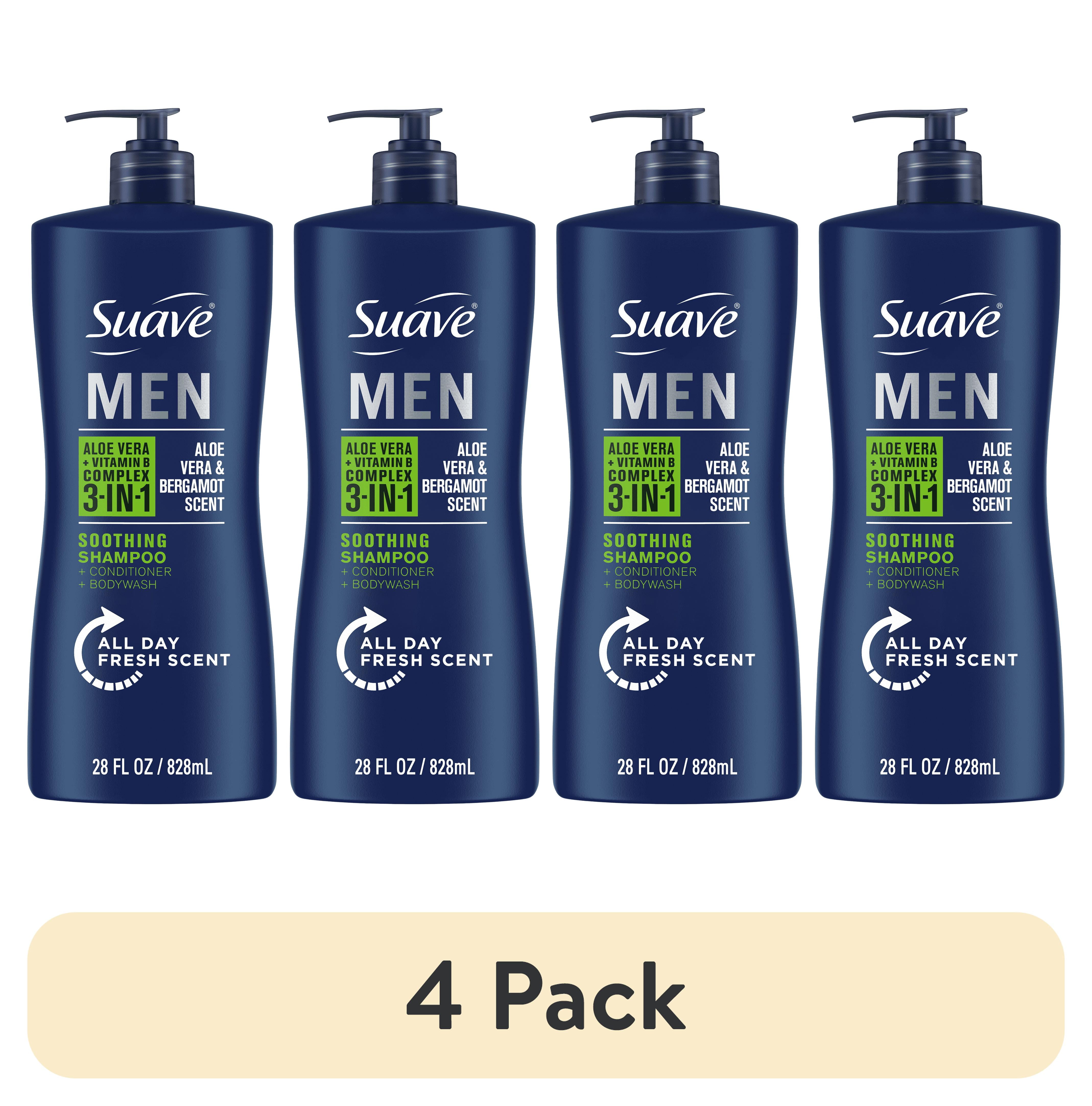 4 pack) Suave Men 3-in-1 Shampoo, Conditioner & Body Wash