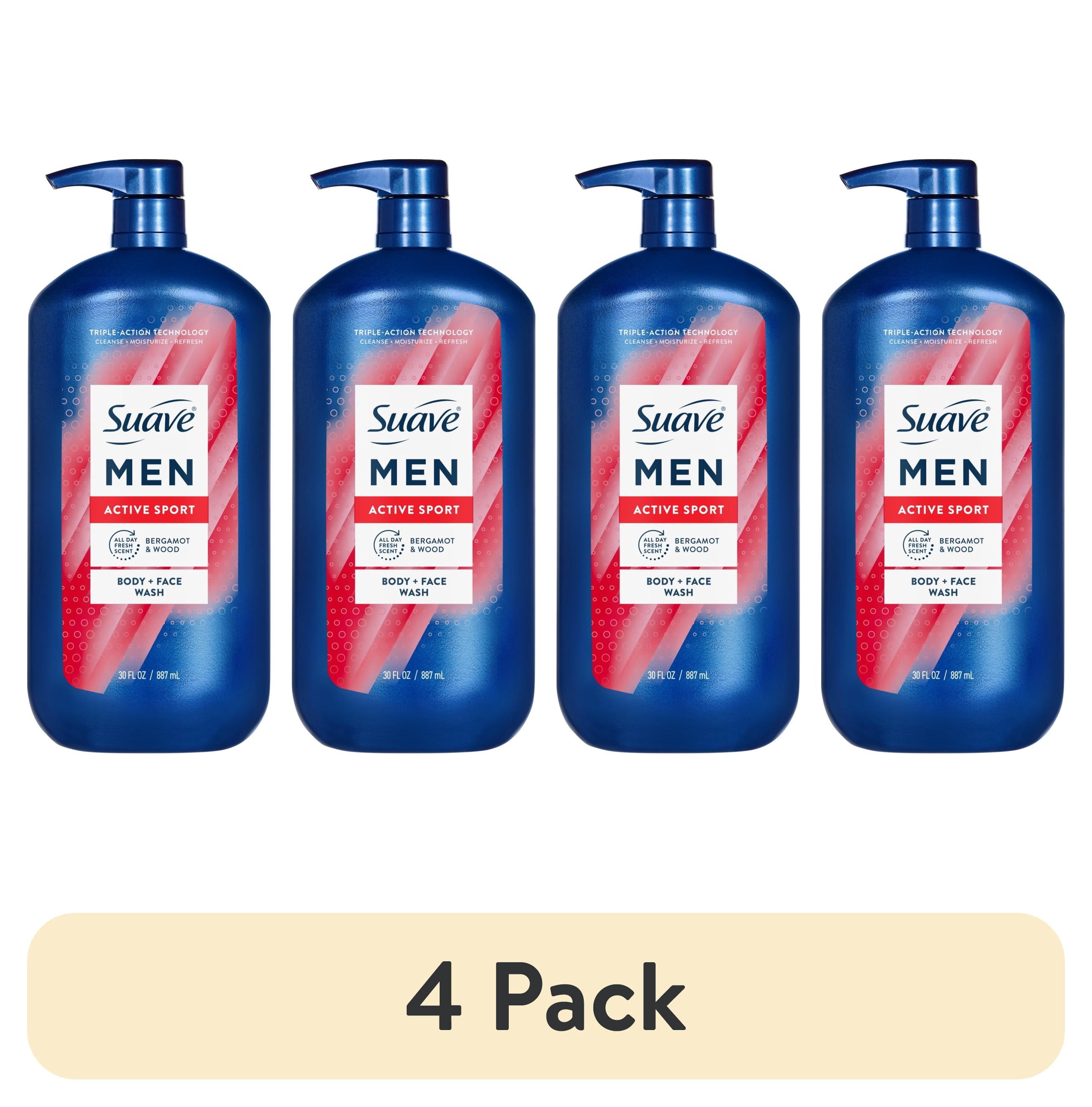 (4 pack) Suave Men Active Sport 2-in-1 Body & Face Wash with Glycerin & Vitamin E, 30 FL OZ