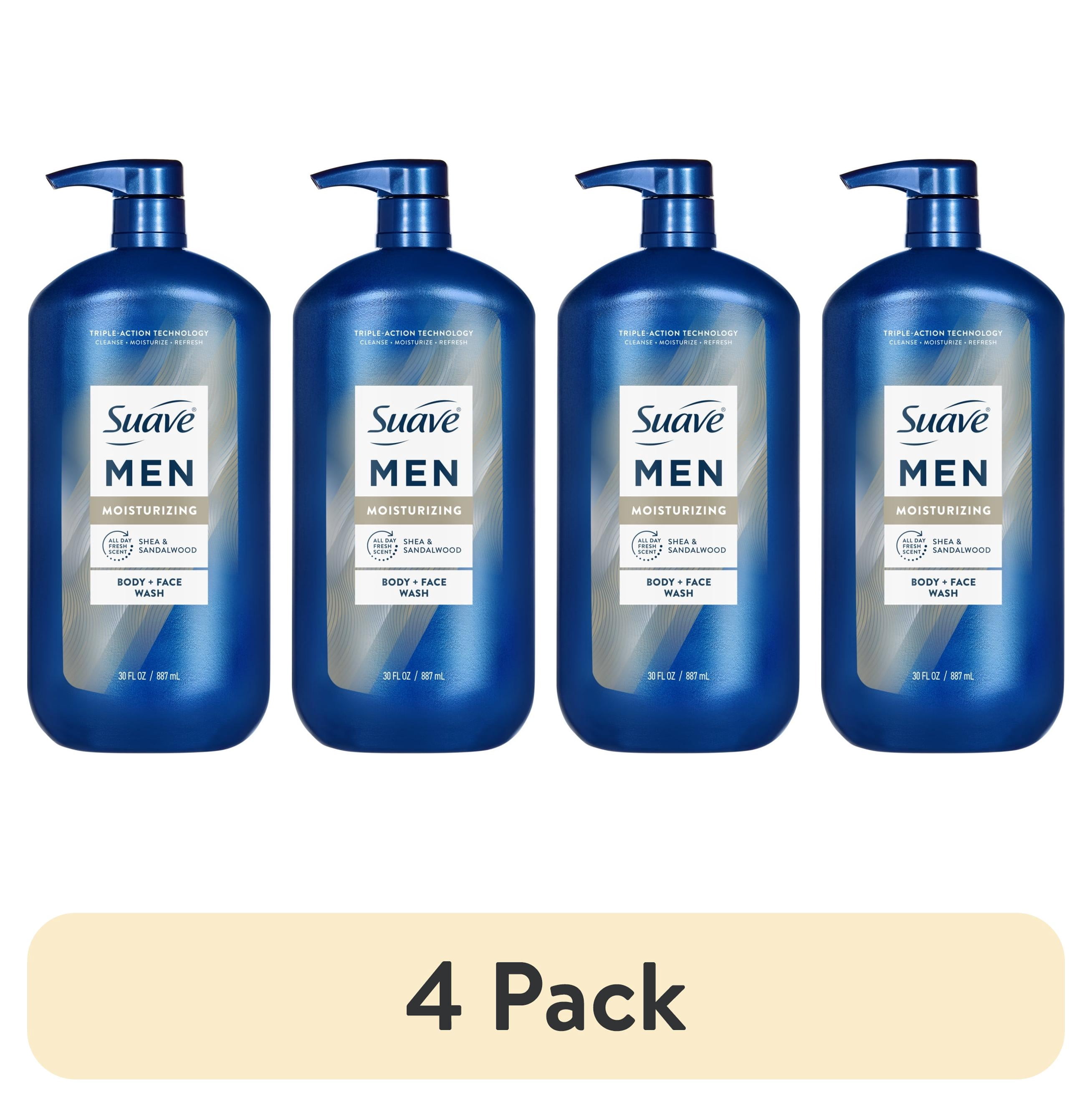 (4 pack) Suave Men Moisturizing 2-in-1 Body & Face Wash with Glycerin & Vitamin E, 30 FL OZ