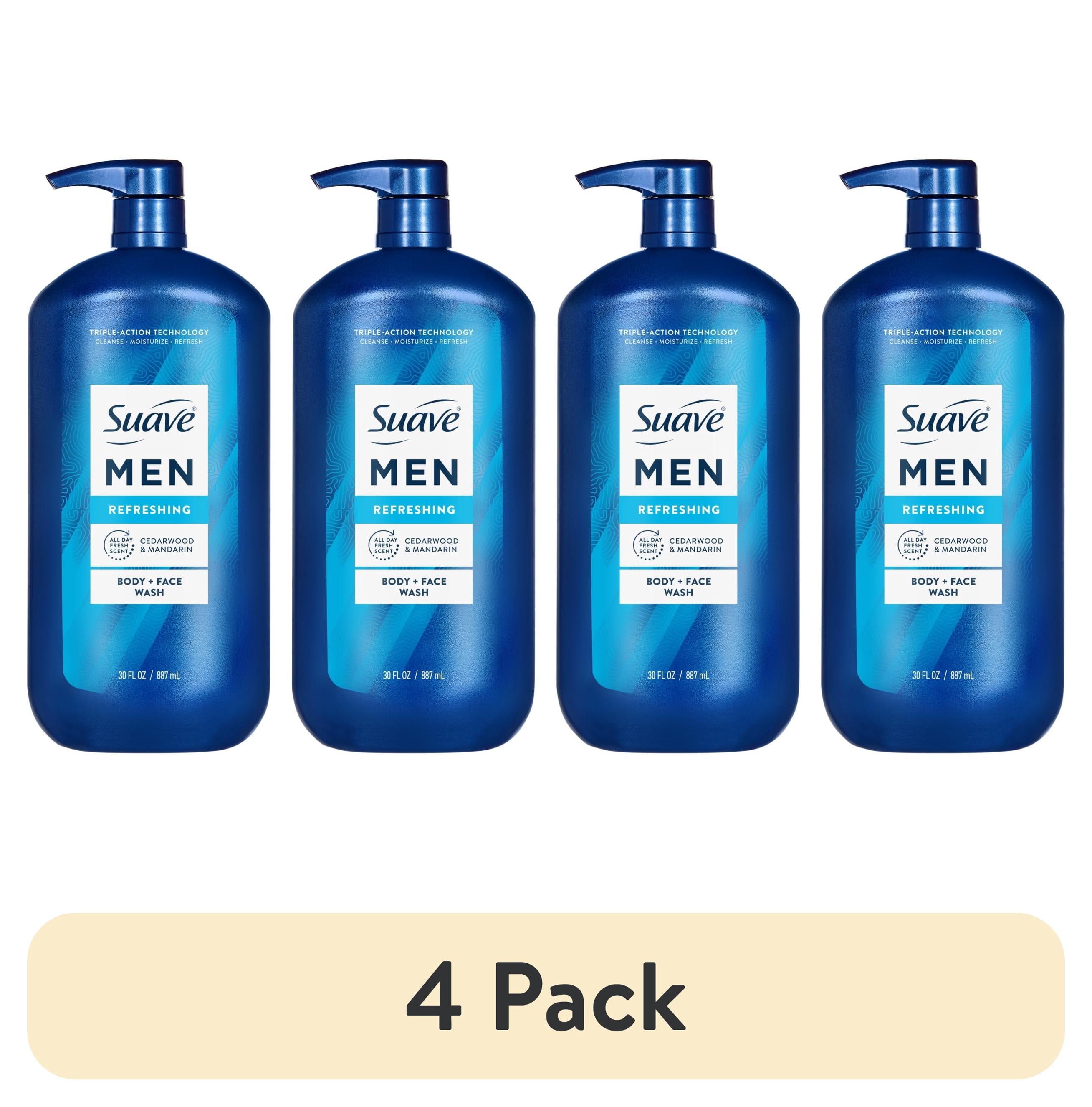 (4 pack) Suave Men Refreshing 2-in-1 Body & Face Wash with Glycerin & Vitamin E, 30 FL OZ