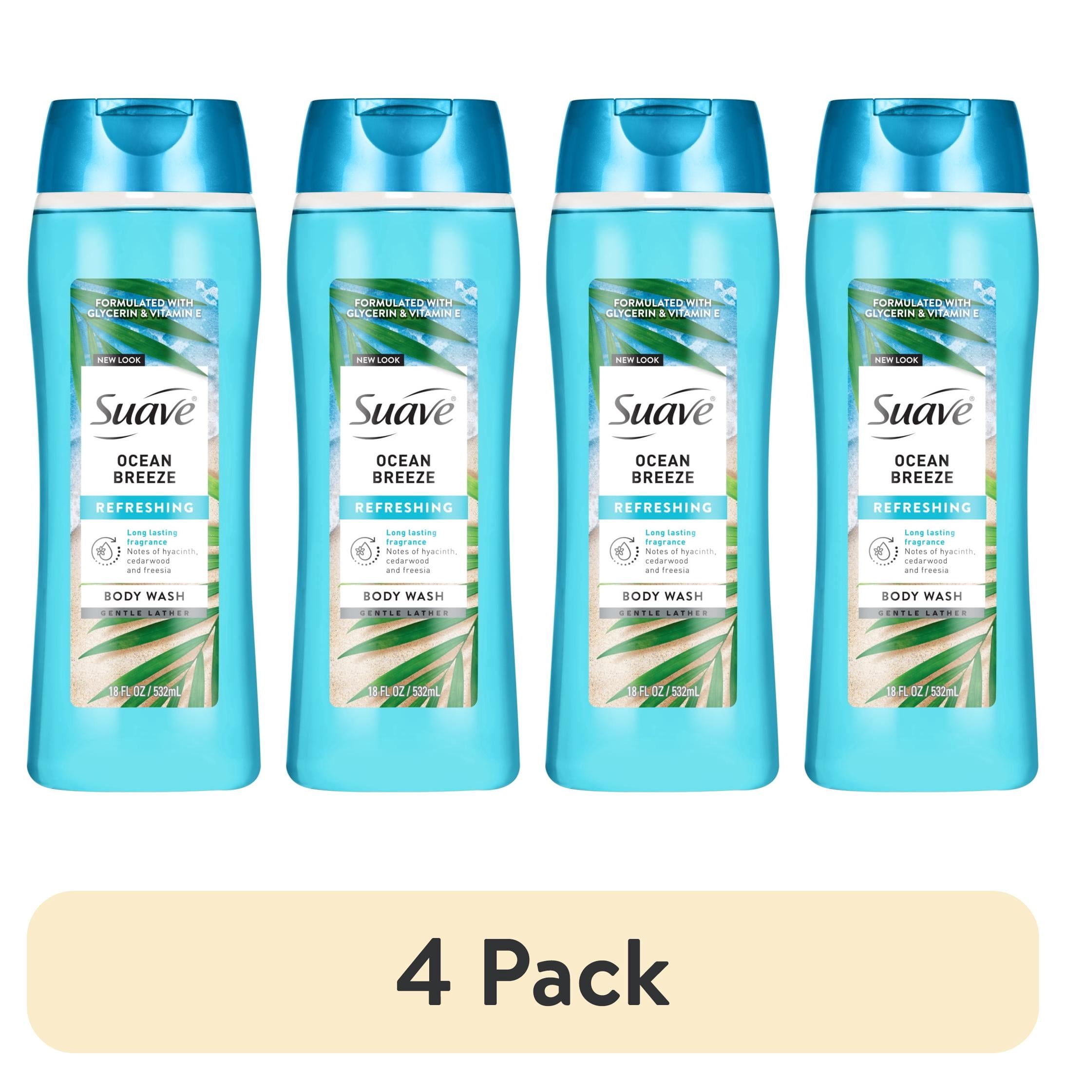 (4 pack) Suave Ocean Breeze Moisturizing Body Wash with Glycerin & Vitamin E, 18 FL OZ