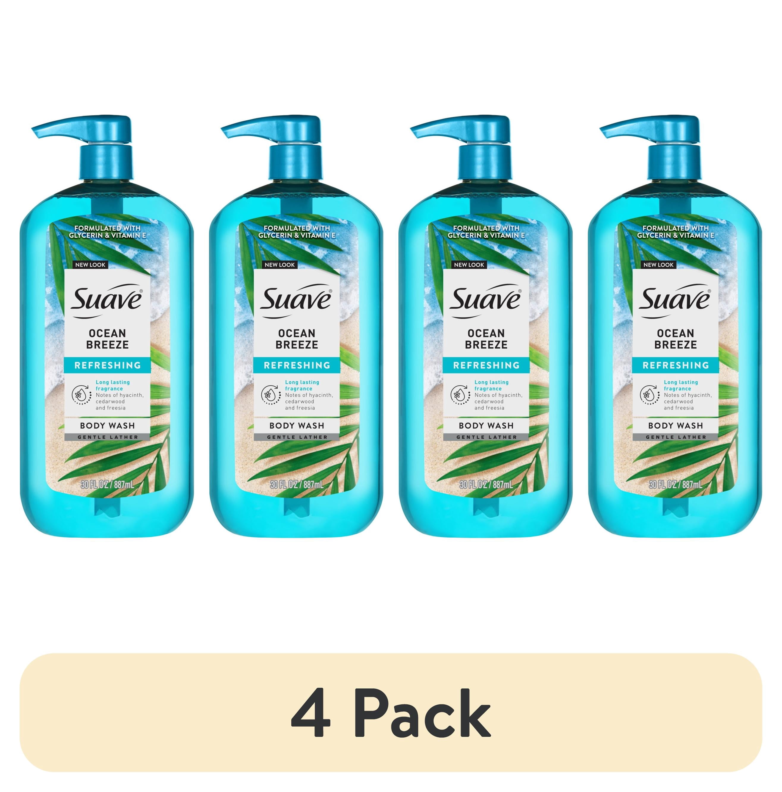 (4 pack) Suave Ocean Breeze Moisturizing Body Wash with Glycerin & Vitamin E, 30 fl oz Pump