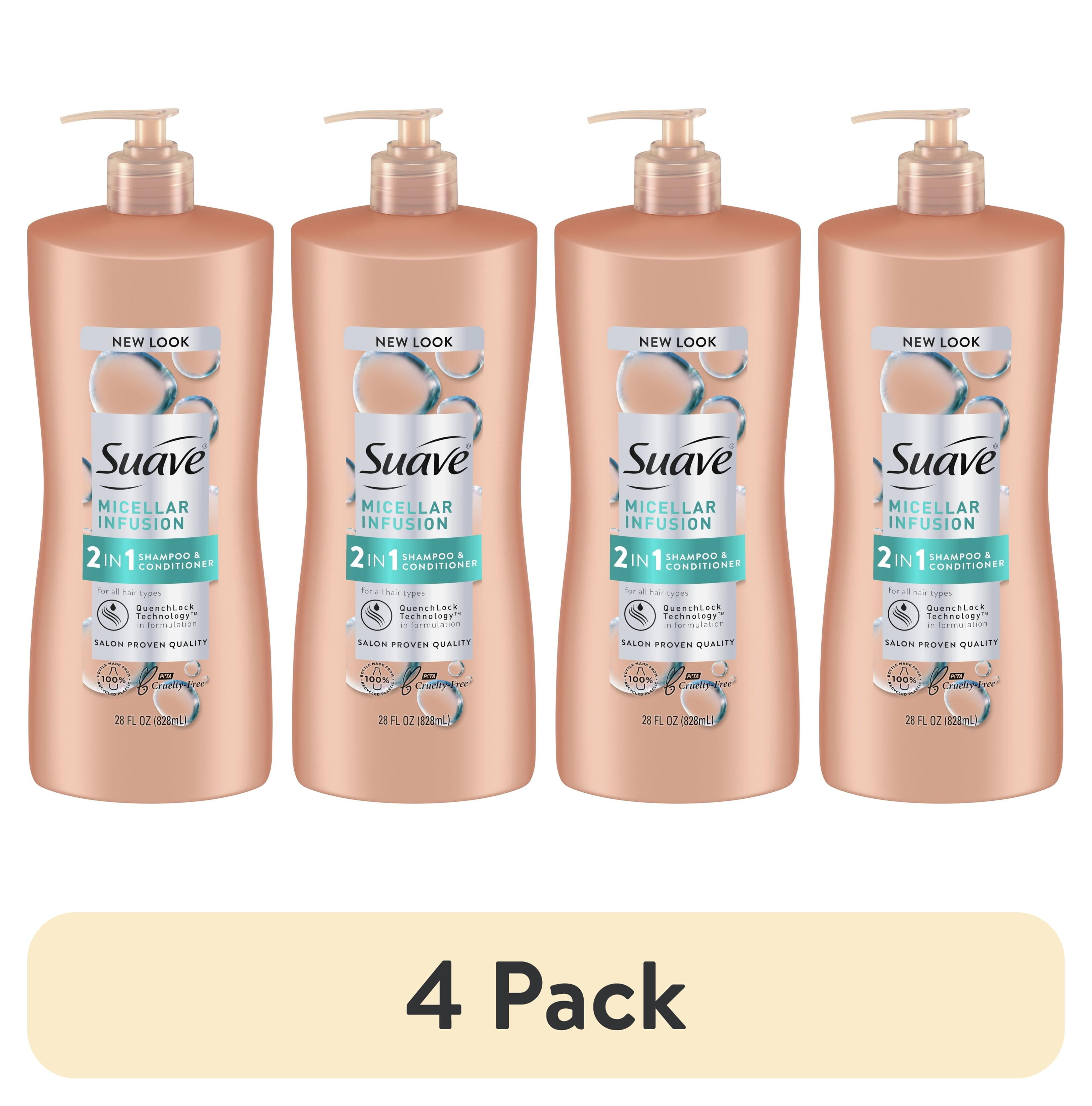 (4 pack) Suave Professionals Micellar Infusion 2-in-1 Shampoo & Conditioner, Moisturizing, All Hair Types, 28 fl oz