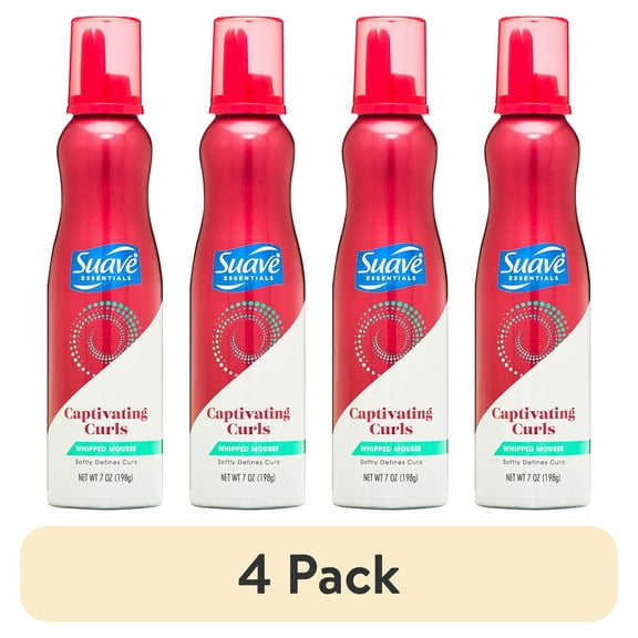 (4 pack) Suave Captivating Curls Whipped Curl Defining Hair Mousse, 24 Hour Frizz Control, 7 OZ