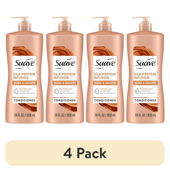 (4 pack) Suave Professionals Silk Protein Infusion Conditioner with Pump, Sleek & Smooth, 28 fl oz