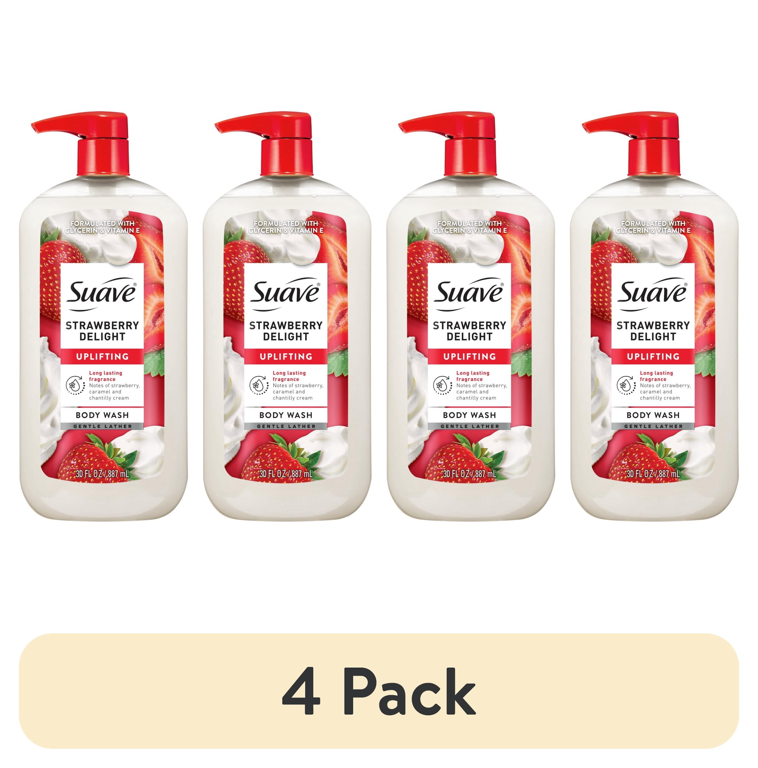 (4 pack) Suave Strawberry Delight Uplifting Body Wash, with Glycerin & Vitamin E, 30 fl oz Pump