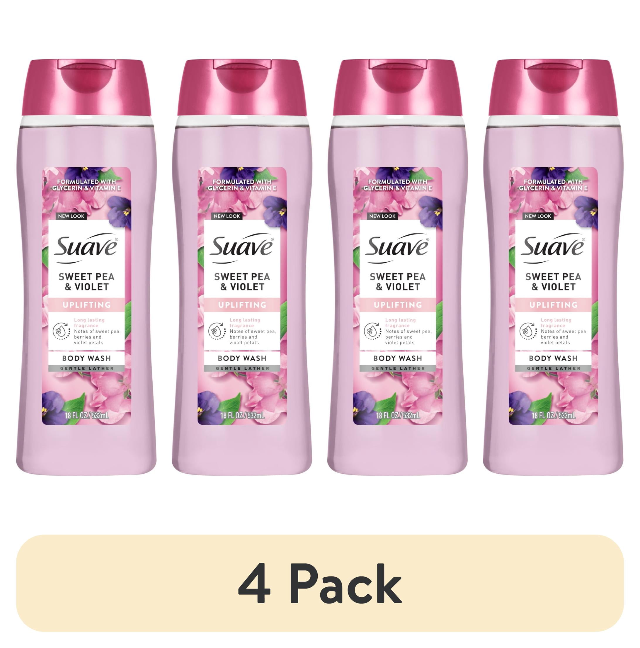 (4 pack) Suave Sweet Pea & Violet Moisturizing Body Wash with Glycerin & Vitamin E, 18 FL OZ