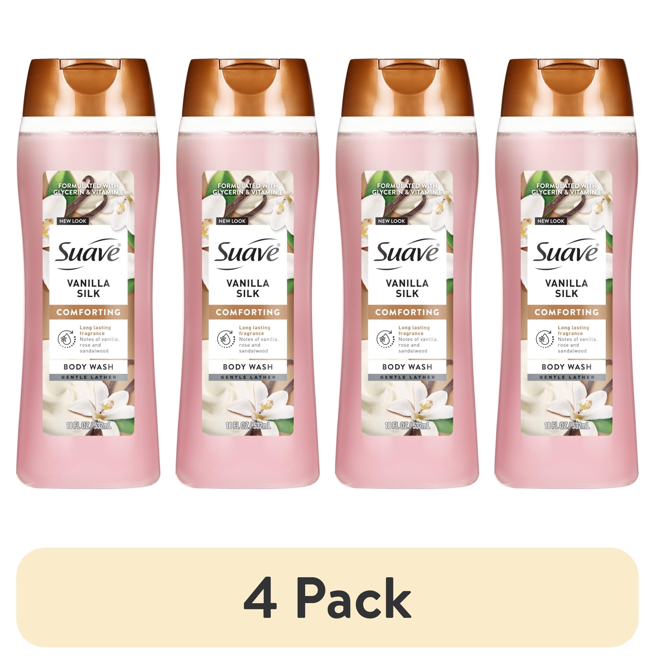 (4 pack) Suave Vanilla Silk Moisturizing Body Wash with Glycerin & Vitamin E, 18 FL OZ