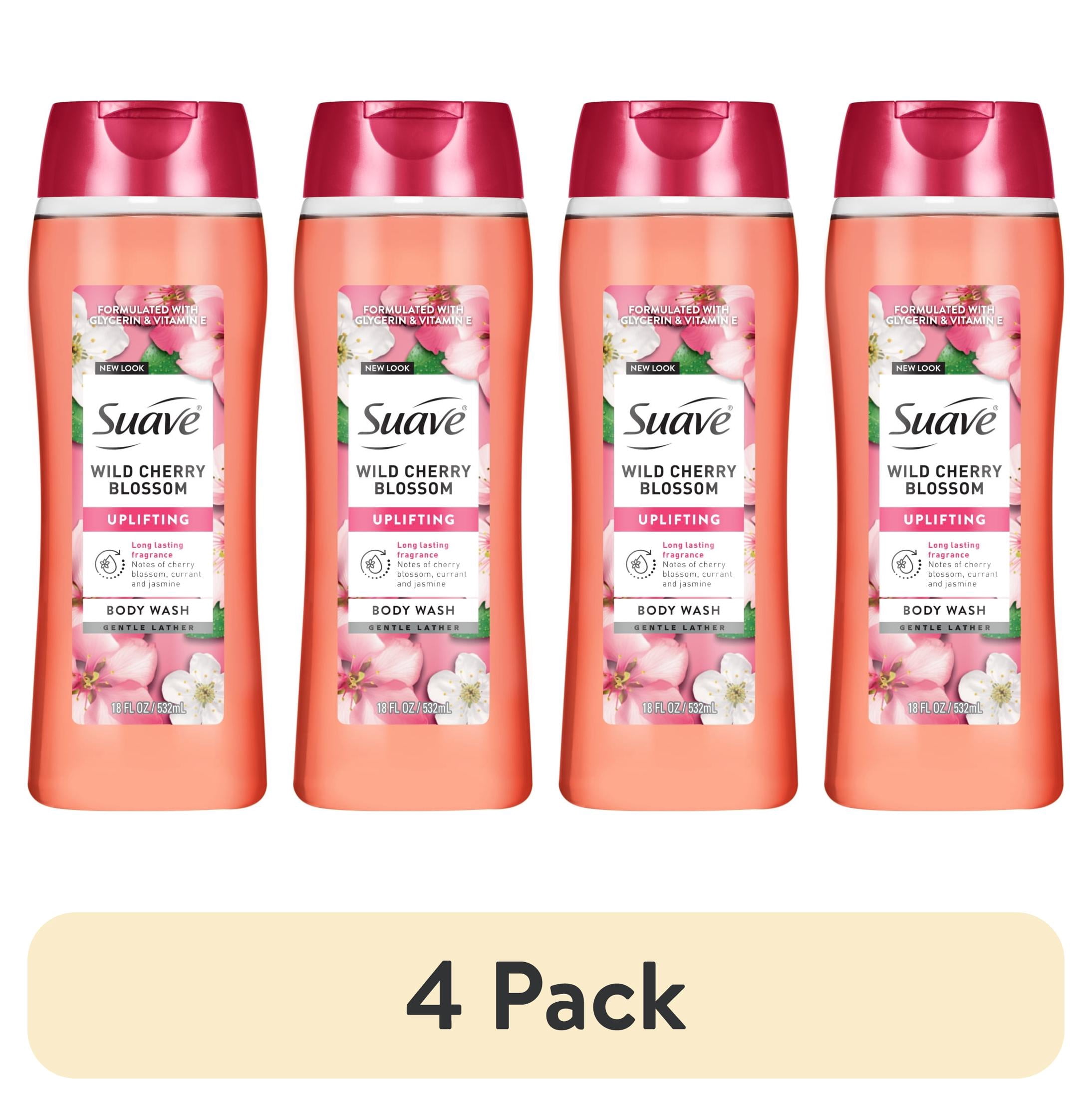 (4 pack) Suave Wild Cherry Blossom Moisturizing Body Wash with Glycerin & Vitamin E, 18 FL OZ