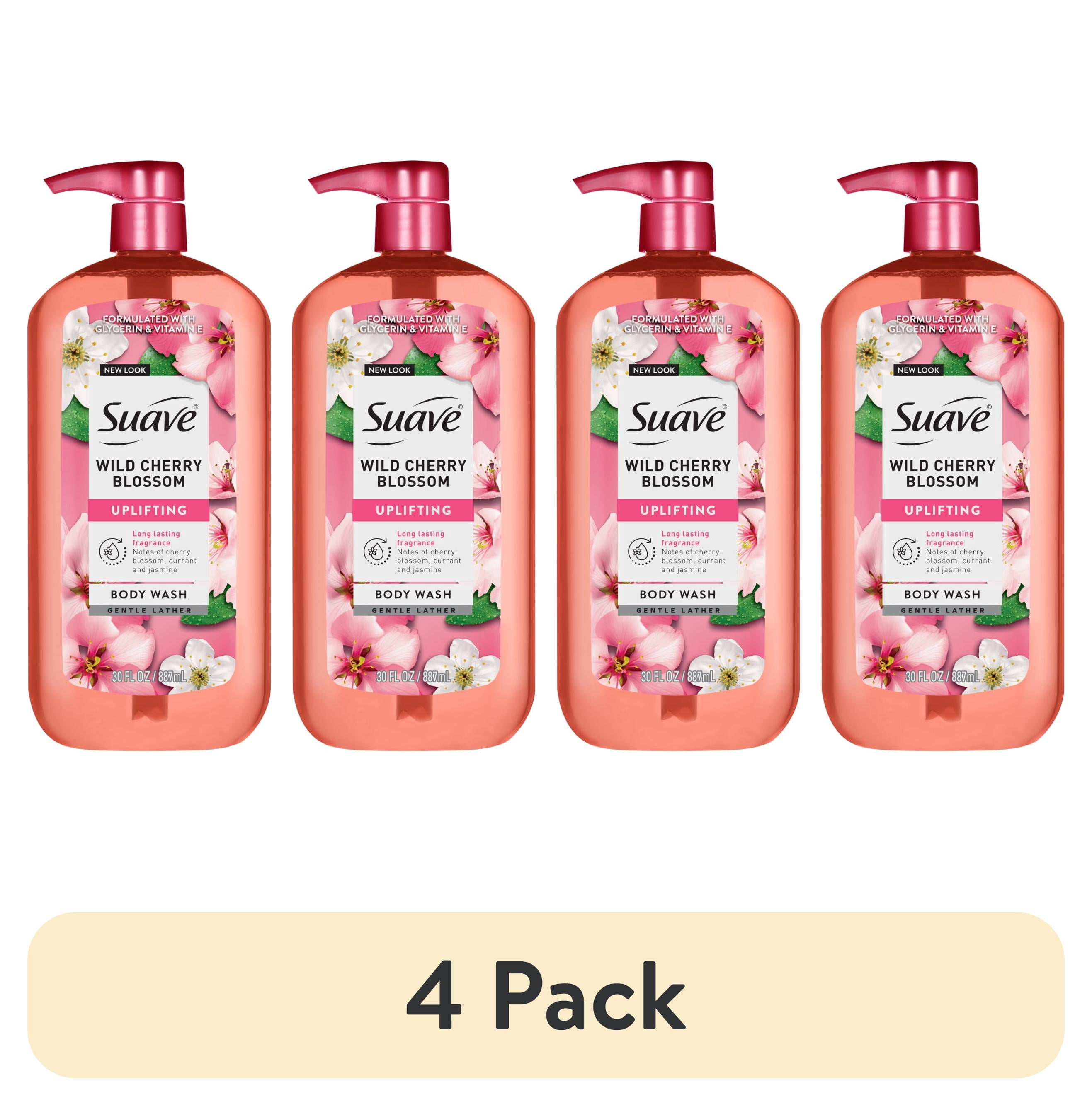 (4 pack) Suave Wild Cherry Blossom Moisturizing Body Wash with Glycerin & Vitamin E, 30 FL OZ Pump