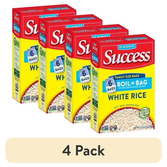 (4 pack) Success Boil-in-Bag Rice, Precooked Long Grain White Rice, Gluten Free, 32 oz, 6 Count