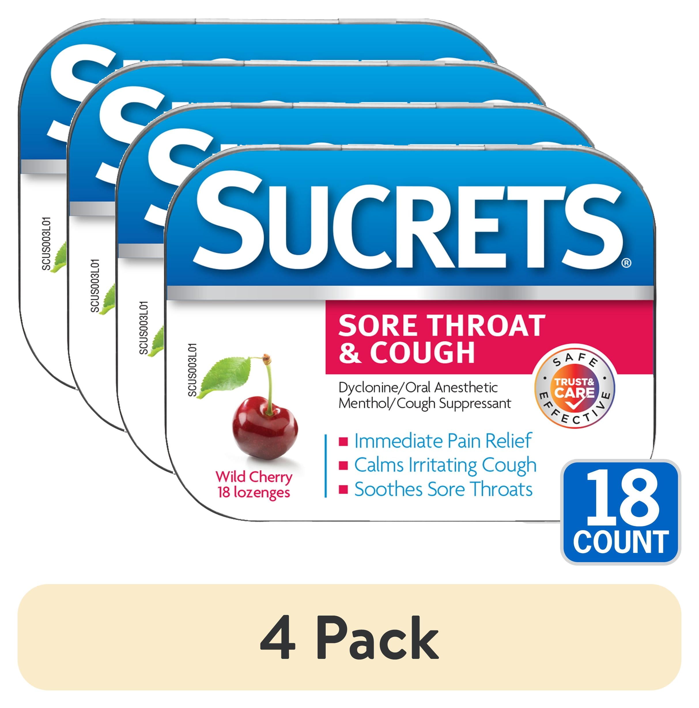 (4 pack) Sucrets Sore Throat Lozenges, Wild Cherry Flavor, 18 Count