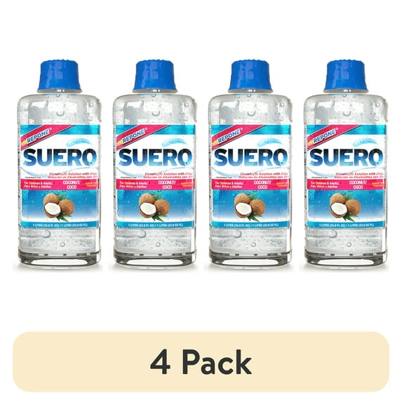 (4 pack) Suero Repone Coconut Electrolyte Drink, 1 Liter, For Children & Adults