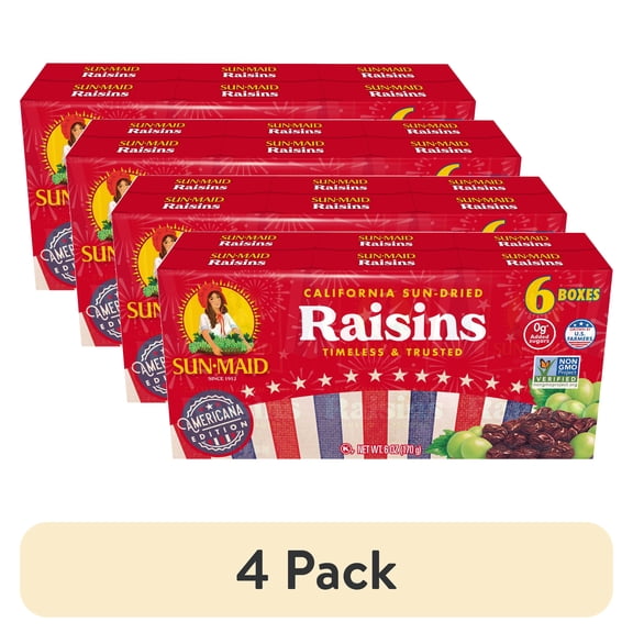 (4 pack) Sun-Maid California Sun-Dried Raisins, 1 oz Snack Boxes, 6 Count
