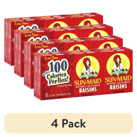 (4 pack) Sun-Maid Natural California Raisins, 6 ct, 1 oz