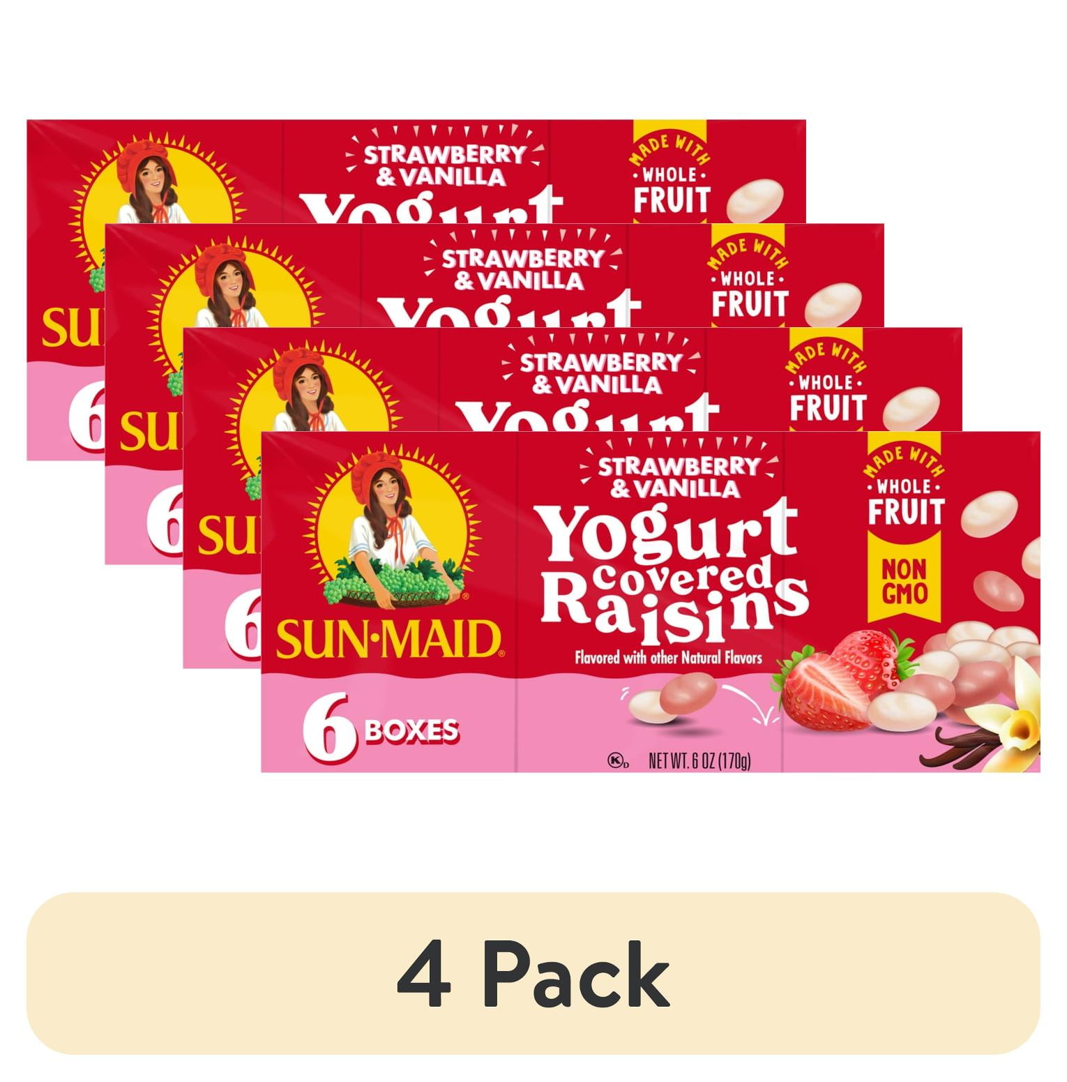 (4 pack) Sun-Maid Strawberry & Vanilla Yogurt Covered Raisins 6-Pack/1oz Cartons