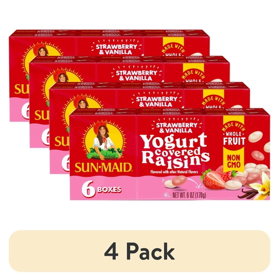 (4 pack) Sun-Maid Strawberry and Vanilla Yogurt Covered Raisins, 1 oz, 6 Count