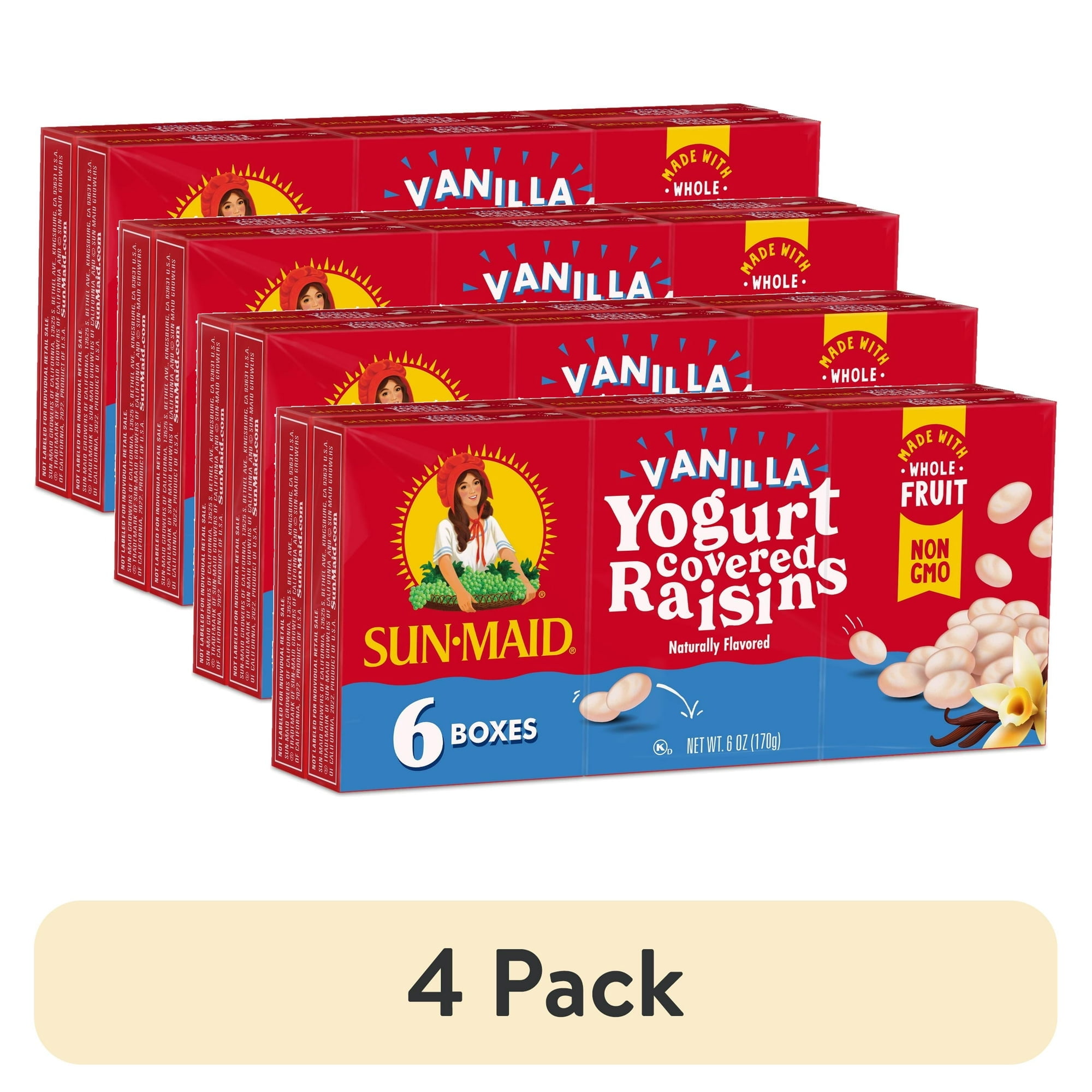 (4 pack) Sun-Maid Vanilla Yogurt Covered Raisins 6-Pack/1oz Cartons