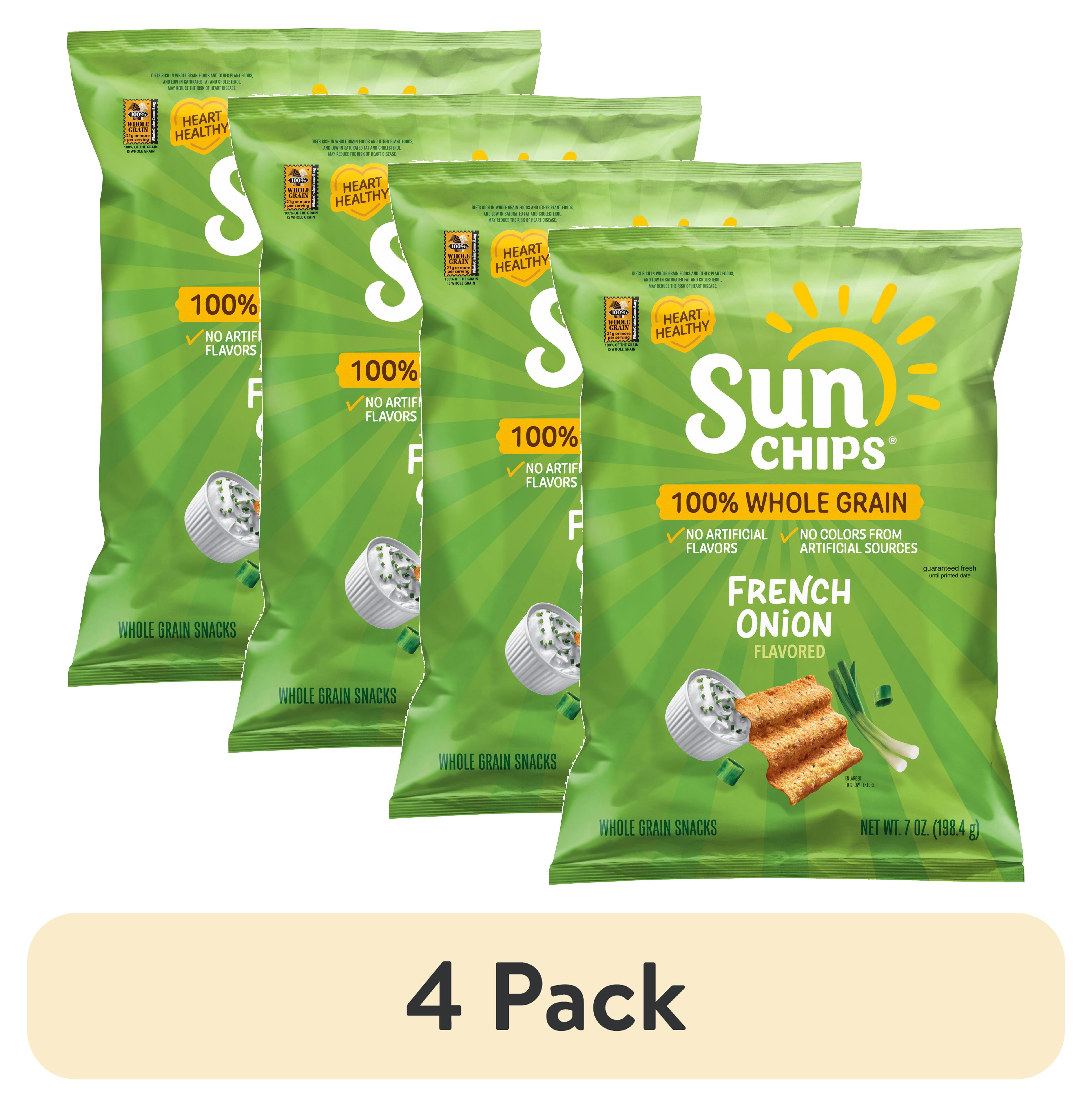 (4 pack) SunChips 100% Whole Grain French Onion Snack Chips Bag, 7 oz​