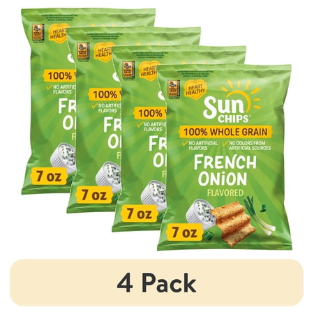 (4 pack) SunChips 100% Whole Grain French Onion Snack Chips Bag, 7 oz