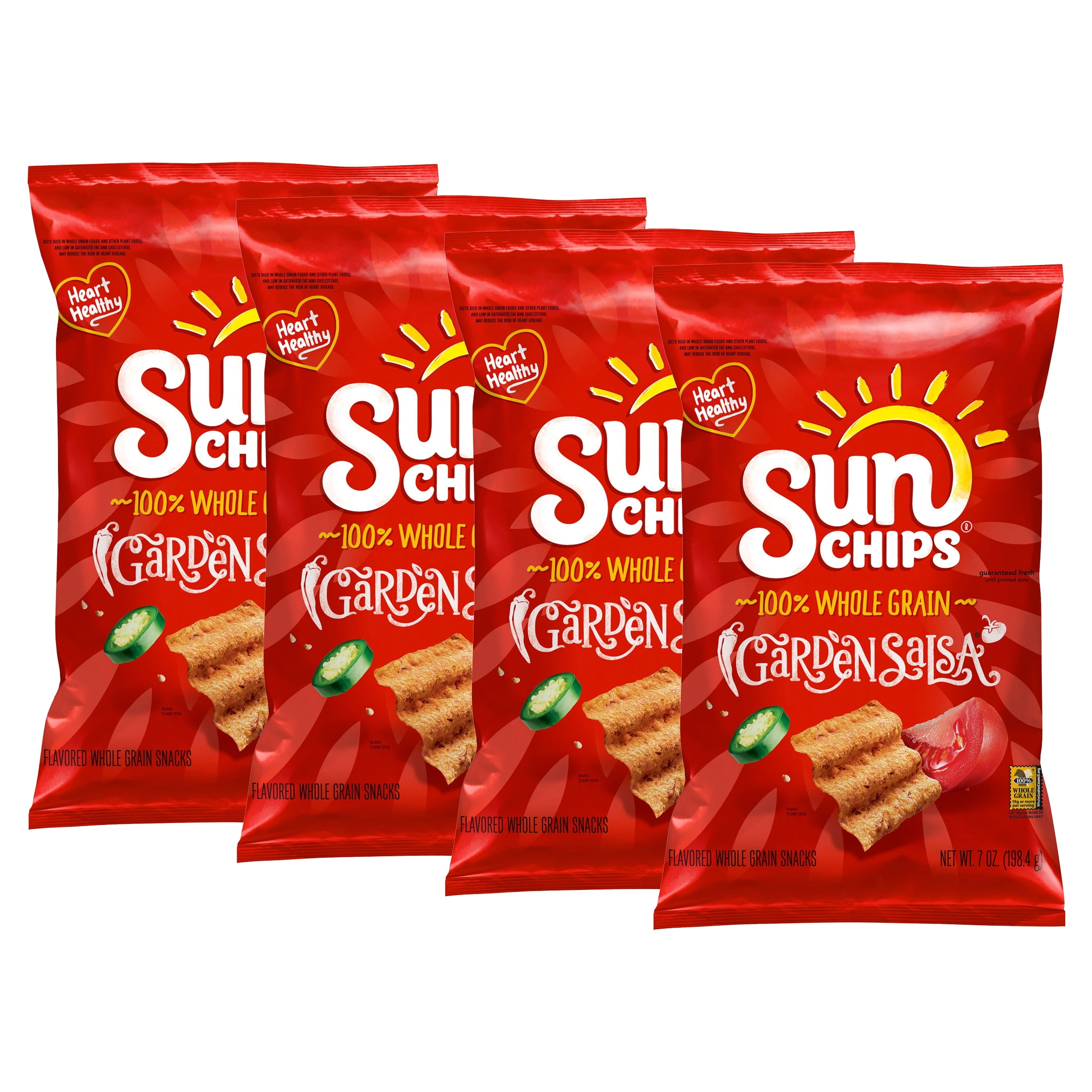 (4 pack) SunChips 100% Whole Grain Garden Salsa Snack Chips Bag, 7 oz