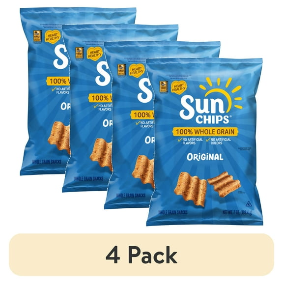(4 pack) unChips 100% Whole Grain Original Snack Chips Bag, 7 oz