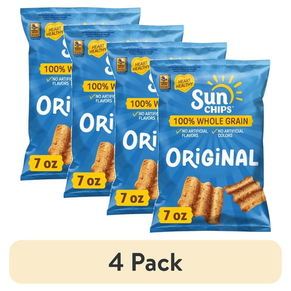 (4 pack) unChips 100% Whole Grain Original Snack Chips Bag, 7 oz