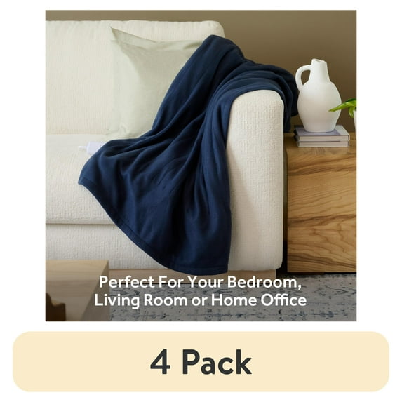 (4 pack) Sunbeam Throw Poseidon Fleece, 4 Heat Settings, 4-Hour Auto Shut-Off, Electric Heated Blanket, 50” x 60”