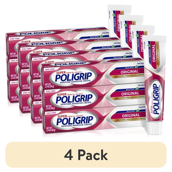 (12 pack) Super Poligrip Original Denture and Partials Adhesive Cream, 2.4 Oz, 3 Pack, for Adults