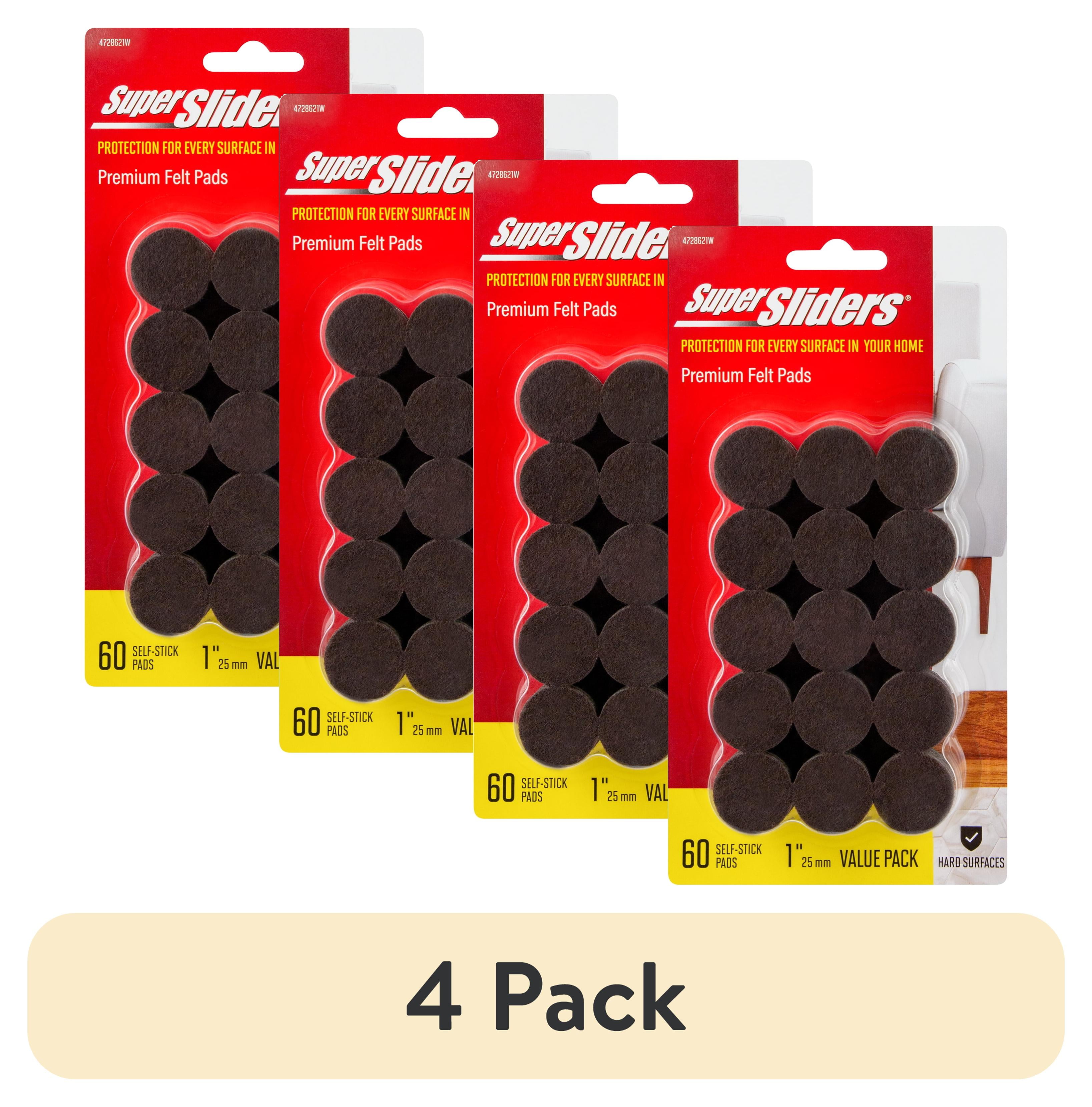 (4 pack) Super Sliders 1" Round Self Stick Felt Furniture Pads for Hardwood Brown, 60 Pack
