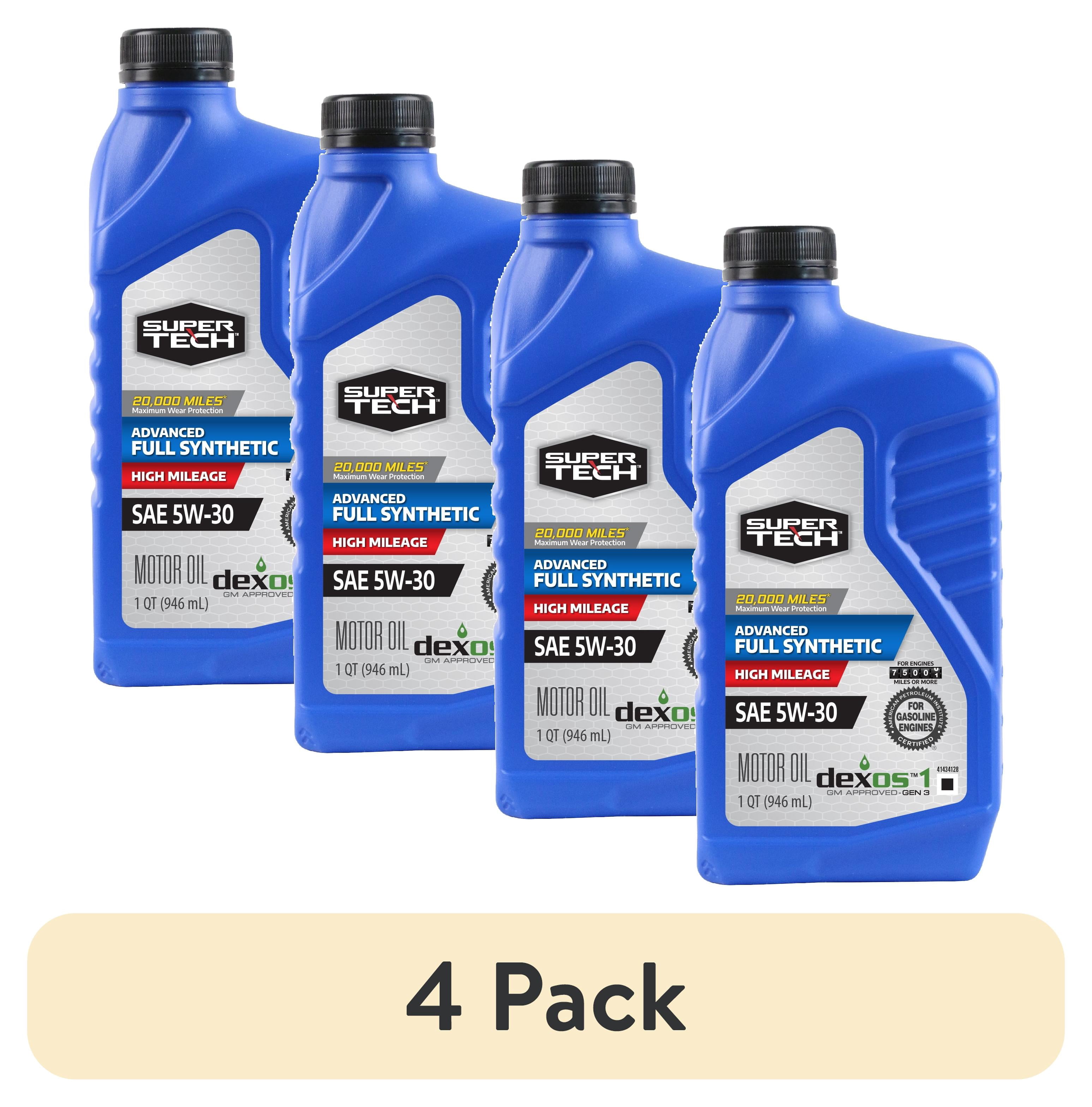 (4 pack) Super Tech Advanced High Mileage Full Synthetic SAE 5W-30 Motor Oil, 1 Quart