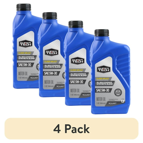 (4 pack) Super Tech All Mileage Synthetic Blend Motor Oil SAE 5W-30, 1 Quart