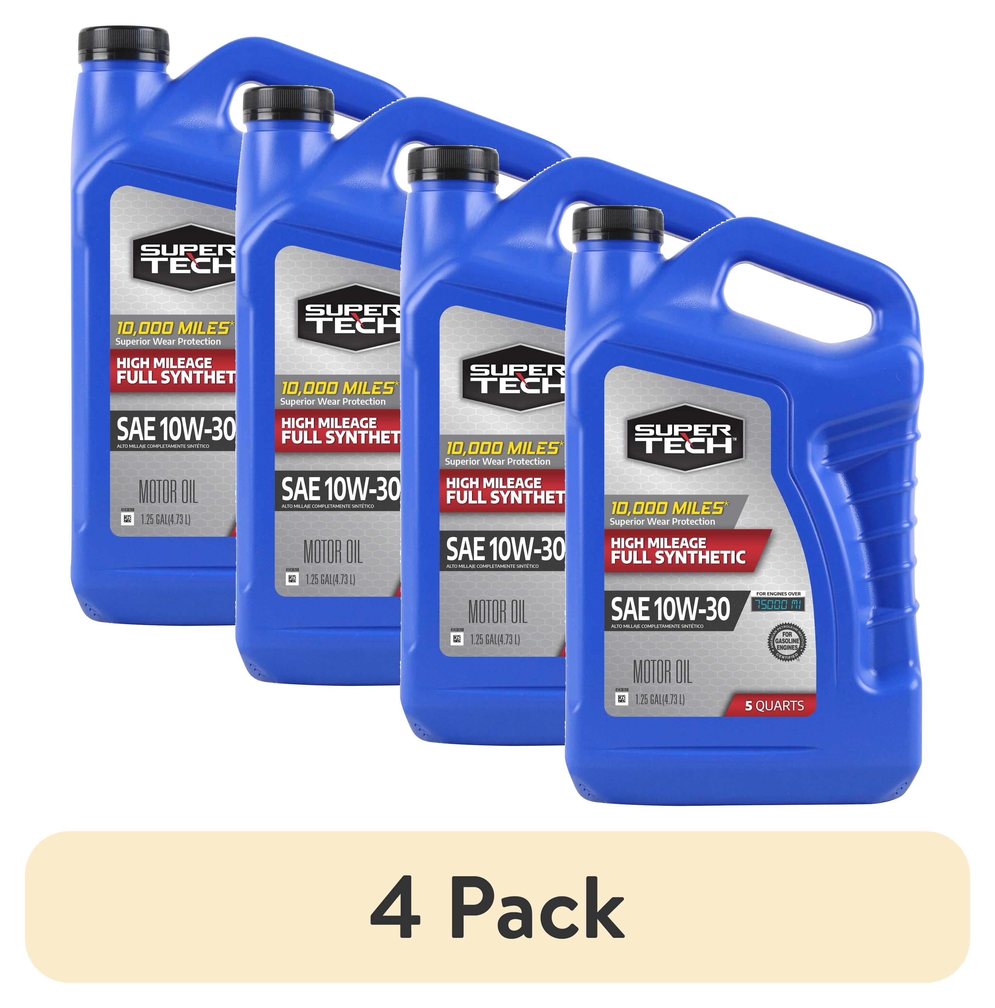 (4 pack) Super Tech High Mileage Full Synthetic SAE 10W-30 Motor Oil, 5 Quarts