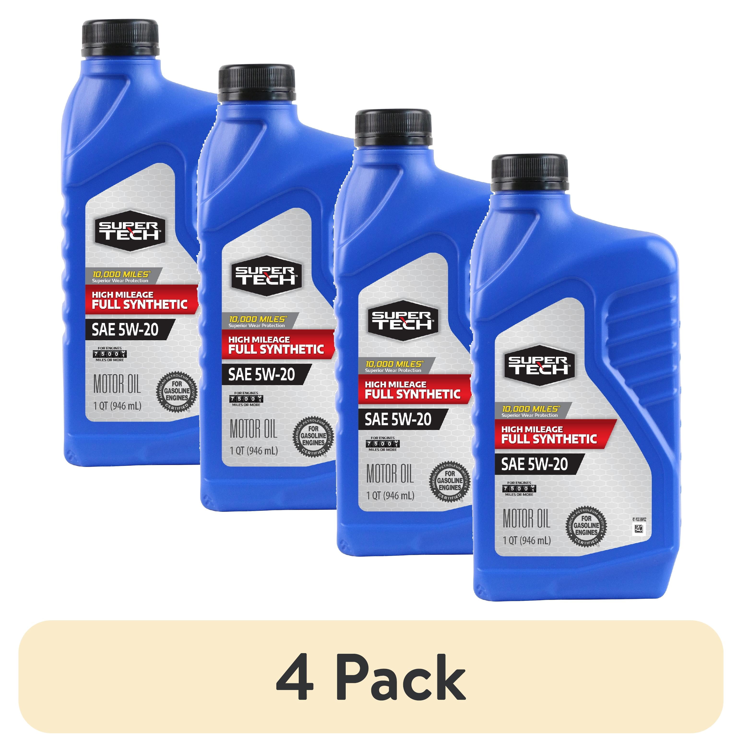 (4 pack) Super Tech High Mileage Full Synthetic SAE 5W-20 Motor Oil, 1 Quart